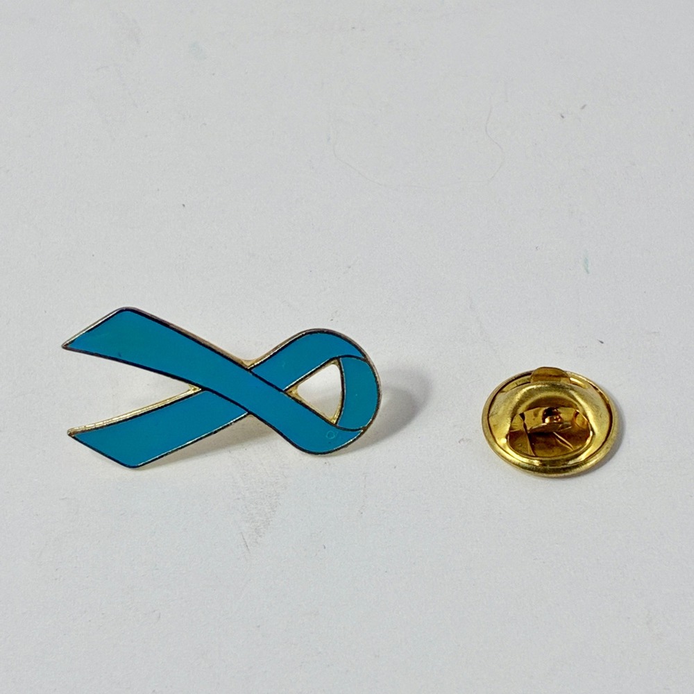 Teal Ovarian Cancer Awareness Ribbon Lapel Pin Gold Tone Enamel